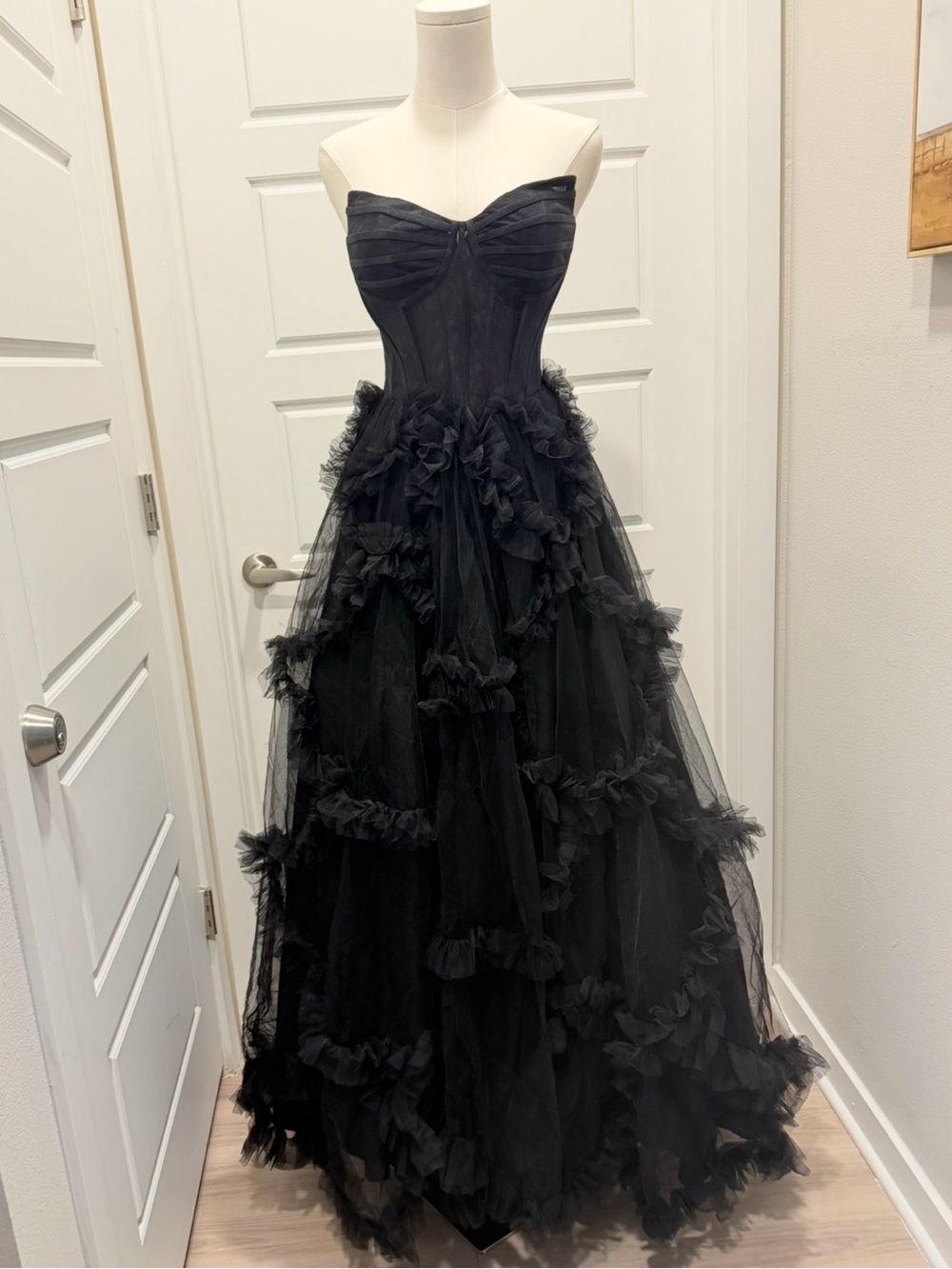 GLS Collective Strapless Black Tulle Ruffled Ballgown